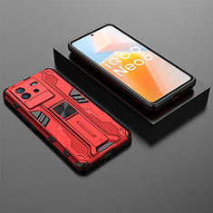 Silicone Matte Finish and Plastic Back Cover Case with Magnetic Stand KC3 for Vivo iQOO Neo6 5G Red