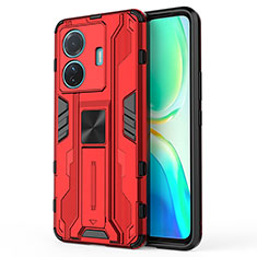 Silicone Matte Finish and Plastic Back Cover Case with Magnetic Stand KC3 for Vivo T1 5G Red