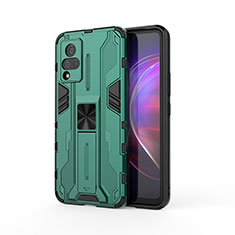 Silicone Matte Finish and Plastic Back Cover Case with Magnetic Stand KC3 for Vivo V21 5G Green