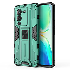 Silicone Matte Finish and Plastic Back Cover Case with Magnetic Stand KC3 for Vivo V25 Pro 5G Green