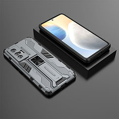 Silicone Matte Finish and Plastic Back Cover Case with Magnetic Stand KC3 for Vivo X70 5G Gray
