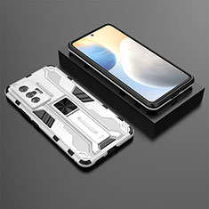Silicone Matte Finish and Plastic Back Cover Case with Magnetic Stand KC3 for Vivo X70 5G White