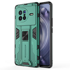 Silicone Matte Finish and Plastic Back Cover Case with Magnetic Stand KC3 for Vivo X80 5G Green