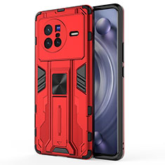 Silicone Matte Finish and Plastic Back Cover Case with Magnetic Stand KC3 for Vivo X80 5G Red