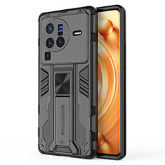 Silicone Matte Finish and Plastic Back Cover Case with Magnetic Stand KC3 for Vivo X80 Pro 5G Black