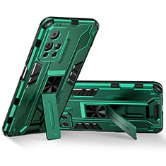 Silicone Matte Finish and Plastic Back Cover Case with Magnetic Stand KC3 for Xiaomi Redmi Note 11S 5G Green