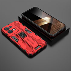 Silicone Matte Finish and Plastic Back Cover Case with Magnetic Stand KC3 for Xiaomi Redmi Note 13 5G Red