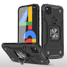 Silicone Matte Finish and Plastic Back Cover Case with Magnetic Stand MQ1 for Google Pixel 4a Black