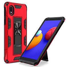 Silicone Matte Finish and Plastic Back Cover Case with Magnetic Stand MQ1 for Samsung Galaxy A01 Core Red