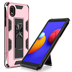Silicone Matte Finish and Plastic Back Cover Case with Magnetic Stand MQ1 for Samsung Galaxy A01 Core Rose Gold