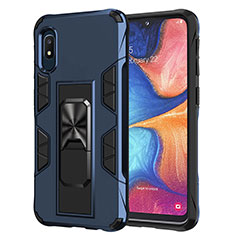 Silicone Matte Finish and Plastic Back Cover Case with Magnetic Stand MQ1 for Samsung Galaxy A10e Blue