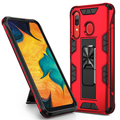 Silicone Matte Finish and Plastic Back Cover Case with Magnetic Stand MQ1 for Samsung Galaxy A20 Red