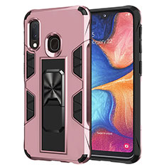 Silicone Matte Finish and Plastic Back Cover Case with Magnetic Stand MQ1 for Samsung Galaxy A20e Rose Gold