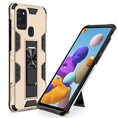 Silicone Matte Finish and Plastic Back Cover Case with Magnetic Stand MQ1 for Samsung Galaxy A21s Gold