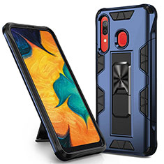 Silicone Matte Finish and Plastic Back Cover Case with Magnetic Stand MQ1 for Samsung Galaxy A30 Blue
