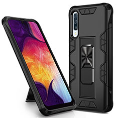Silicone Matte Finish and Plastic Back Cover Case with Magnetic Stand MQ1 for Samsung Galaxy A50 Black