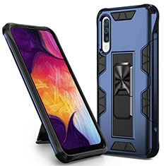 Silicone Matte Finish and Plastic Back Cover Case with Magnetic Stand MQ1 for Samsung Galaxy A50 Blue