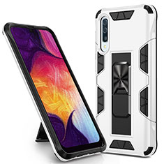 Silicone Matte Finish and Plastic Back Cover Case with Magnetic Stand MQ1 for Samsung Galaxy A50 White