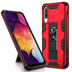 Silicone Matte Finish and Plastic Back Cover Case with Magnetic Stand MQ1 for Samsung Galaxy A50S Red