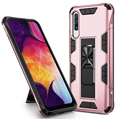 Silicone Matte Finish and Plastic Back Cover Case with Magnetic Stand MQ1 for Samsung Galaxy A50S Rose Gold