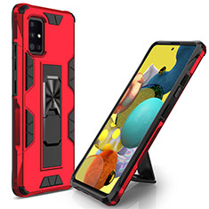 Silicone Matte Finish and Plastic Back Cover Case with Magnetic Stand MQ1 for Samsung Galaxy A71 5G Red
