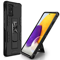 Silicone Matte Finish and Plastic Back Cover Case with Magnetic Stand MQ1 for Samsung Galaxy A72 4G Black
