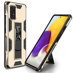 Silicone Matte Finish and Plastic Back Cover Case with Magnetic Stand MQ1 for Samsung Galaxy A72 5G Gold