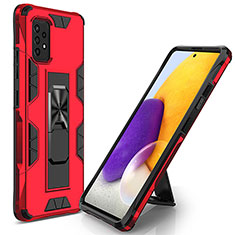 Silicone Matte Finish and Plastic Back Cover Case with Magnetic Stand MQ1 for Samsung Galaxy A72 5G Red