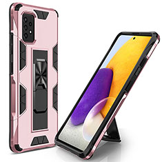 Silicone Matte Finish and Plastic Back Cover Case with Magnetic Stand MQ1 for Samsung Galaxy A72 5G Rose Gold