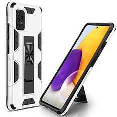 Silicone Matte Finish and Plastic Back Cover Case with Magnetic Stand MQ1 for Samsung Galaxy A72 5G White