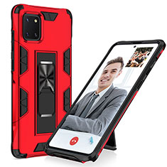 Silicone Matte Finish and Plastic Back Cover Case with Magnetic Stand MQ1 for Samsung Galaxy A81 Red