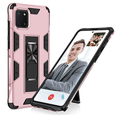 Silicone Matte Finish and Plastic Back Cover Case with Magnetic Stand MQ1 for Samsung Galaxy A81 Rose Gold
