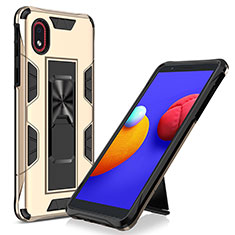 Silicone Matte Finish and Plastic Back Cover Case with Magnetic Stand MQ1 for Samsung Galaxy M01 Core Gold