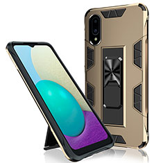 Silicone Matte Finish and Plastic Back Cover Case with Magnetic Stand MQ1 for Samsung Galaxy M02 Gold