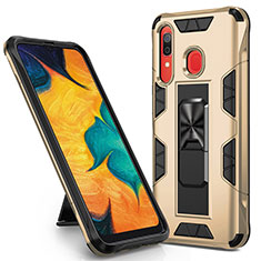 Silicone Matte Finish and Plastic Back Cover Case with Magnetic Stand MQ1 for Samsung Galaxy M10S Gold