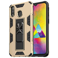 Silicone Matte Finish and Plastic Back Cover Case with Magnetic Stand MQ1 for Samsung Galaxy M20 Gold