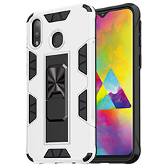 Silicone Matte Finish and Plastic Back Cover Case with Magnetic Stand MQ1 for Samsung Galaxy M20 White