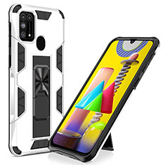 Silicone Matte Finish and Plastic Back Cover Case with Magnetic Stand MQ1 for Samsung Galaxy M31 White
