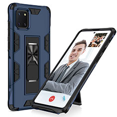 Silicone Matte Finish and Plastic Back Cover Case with Magnetic Stand MQ1 for Samsung Galaxy M60s Blue
