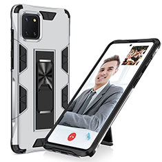 Silicone Matte Finish and Plastic Back Cover Case with Magnetic Stand MQ1 for Samsung Galaxy M60s Silver