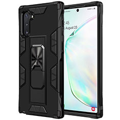 Silicone Matte Finish and Plastic Back Cover Case with Magnetic Stand MQ1 for Samsung Galaxy Note 10 5G Black