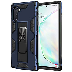 Silicone Matte Finish and Plastic Back Cover Case with Magnetic Stand MQ1 for Samsung Galaxy Note 10 5G Blue