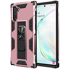 Silicone Matte Finish and Plastic Back Cover Case with Magnetic Stand MQ1 for Samsung Galaxy Note 10 5G Rose Gold