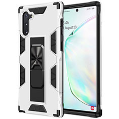 Silicone Matte Finish and Plastic Back Cover Case with Magnetic Stand MQ1 for Samsung Galaxy Note 10 5G White