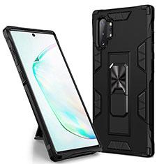 Silicone Matte Finish and Plastic Back Cover Case with Magnetic Stand MQ1 for Samsung Galaxy Note 10 Plus 5G Black