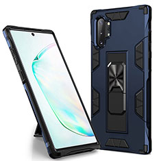Silicone Matte Finish and Plastic Back Cover Case with Magnetic Stand MQ1 for Samsung Galaxy Note 10 Plus 5G Blue