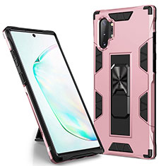 Silicone Matte Finish and Plastic Back Cover Case with Magnetic Stand MQ1 for Samsung Galaxy Note 10 Plus 5G Rose Gold