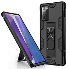 Silicone Matte Finish and Plastic Back Cover Case with Magnetic Stand MQ1 for Samsung Galaxy Note 20 5G Black