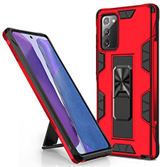 Silicone Matte Finish and Plastic Back Cover Case with Magnetic Stand MQ1 for Samsung Galaxy Note 20 5G Red