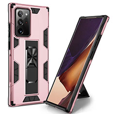 Silicone Matte Finish and Plastic Back Cover Case with Magnetic Stand MQ1 for Samsung Galaxy Note 20 Ultra 5G Rose Gold